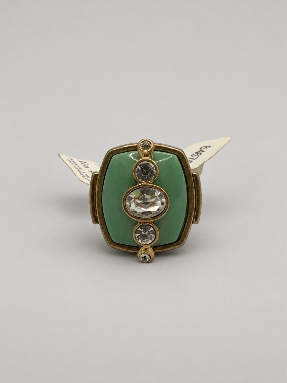 Lia Sophia Gold-Tone Green Enamel & Crystal Statement Ring Size 7 w/tags